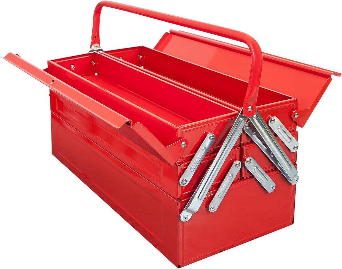 Red Steel 18-inch Tool Box with 5-Tray Cantilever Tool Organizer Q237697