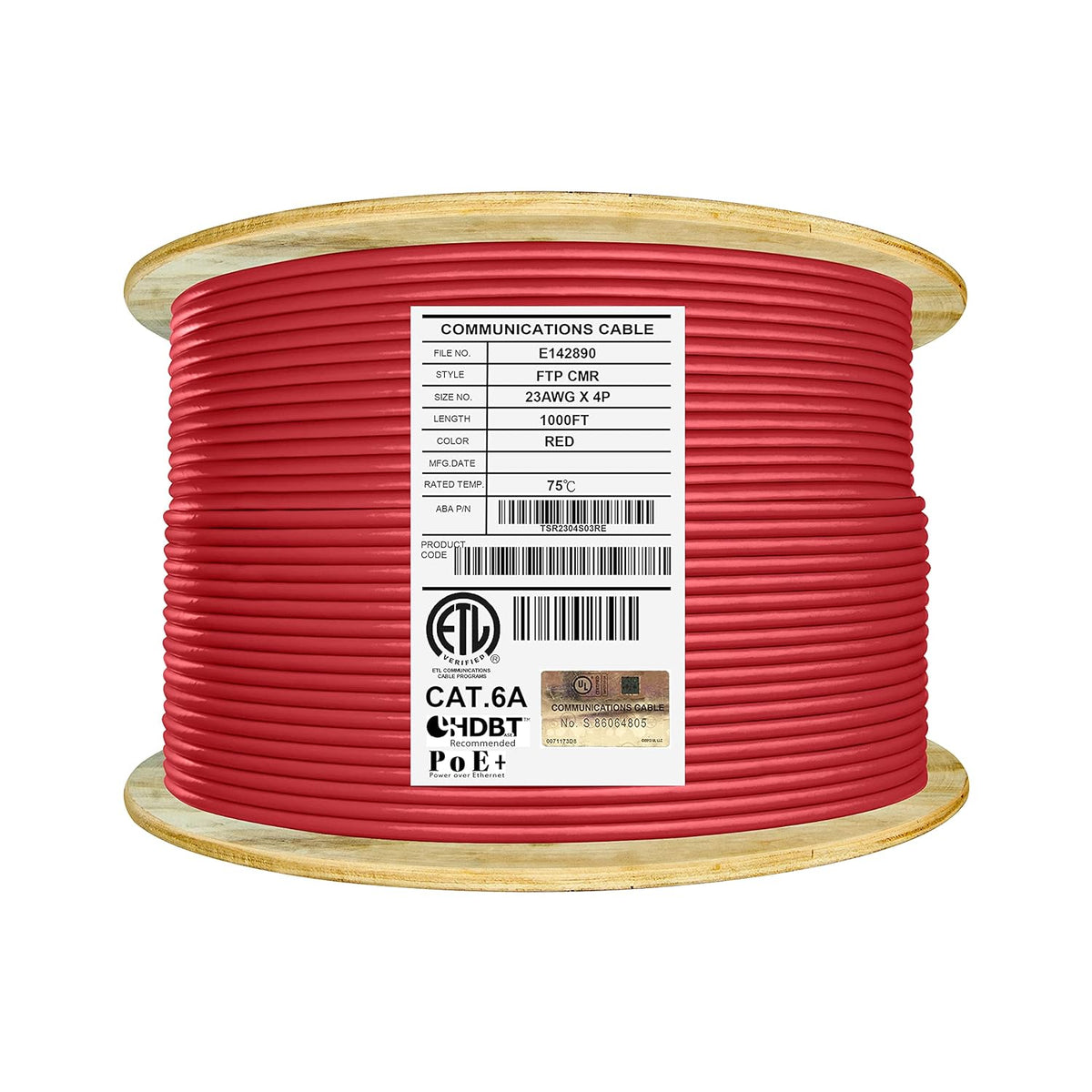 Cat6A Shielded Riser 1000ft FTP 23AWG Solid Bare Copper Ethernet Cable Reel U27104