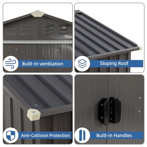 5x3 FT Waterproof Metal Garden Shed with Window and Lockable Double Door Dark Gray D709343