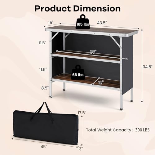 Brown Portable Bar Table with Carrying Bag Y768286