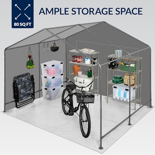 10x8ft Outdoor Storage Shed with Dual Doors Windows Metal Frame Black I5855