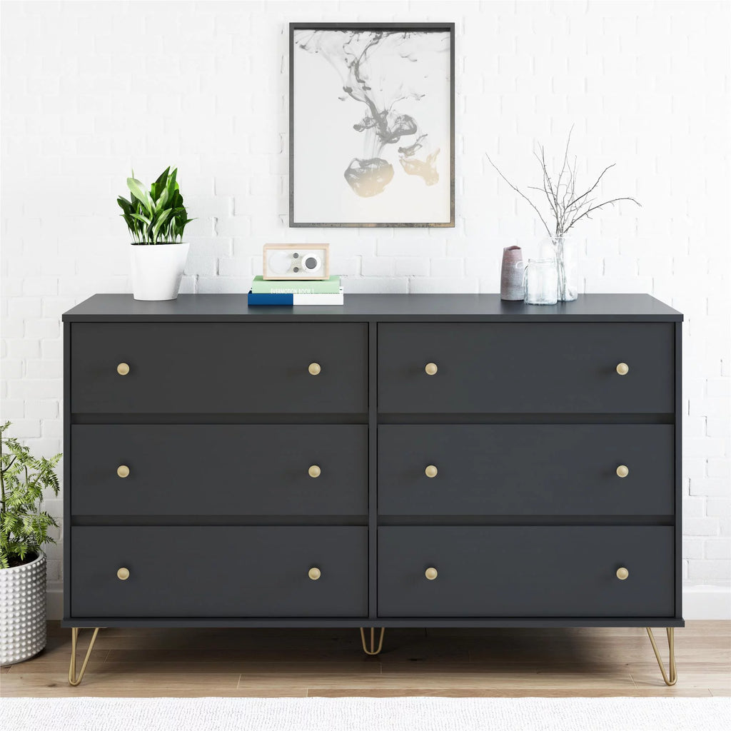 Black 6 Drawer Dresser Q324