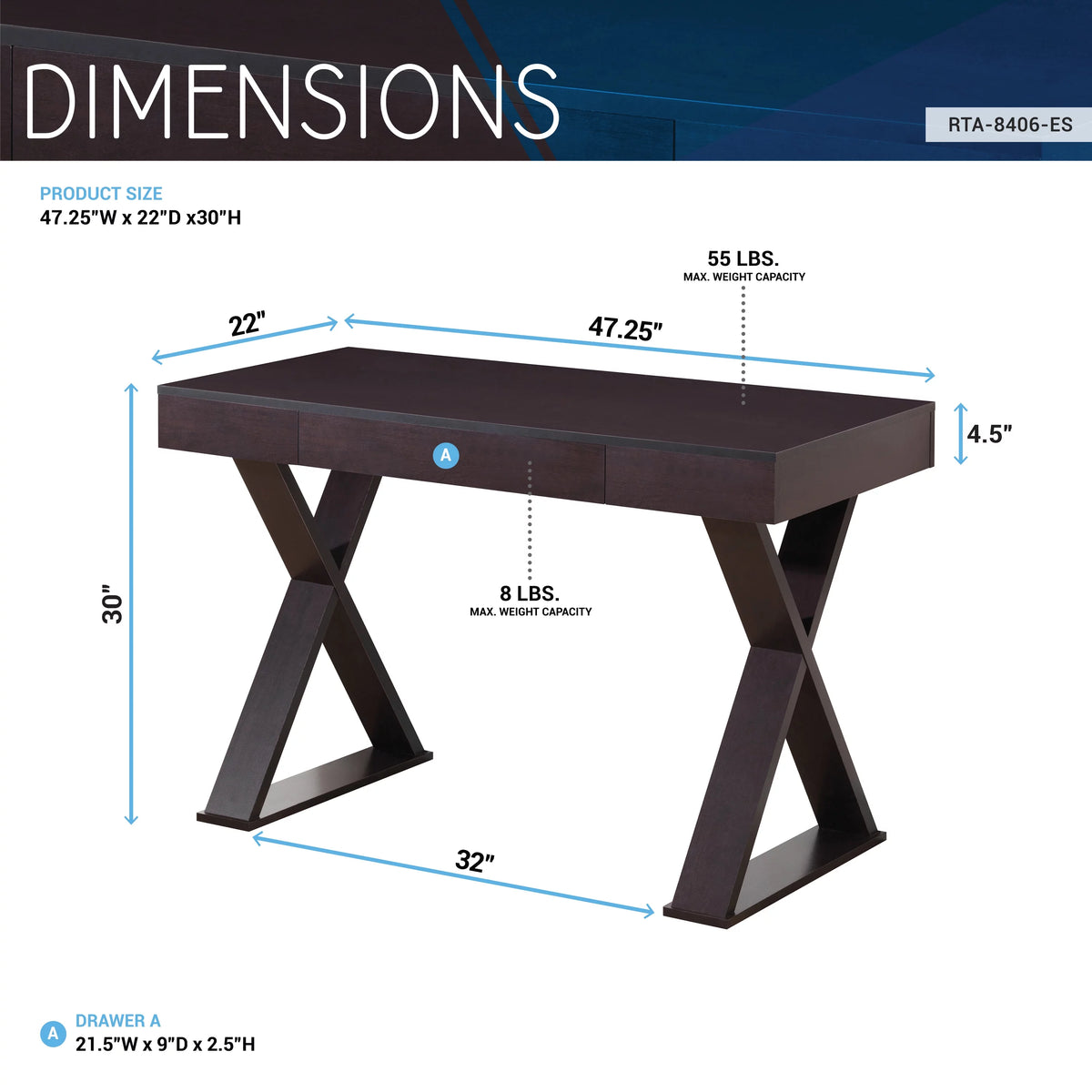 Black Wood Writing Desk with Drawers T220192