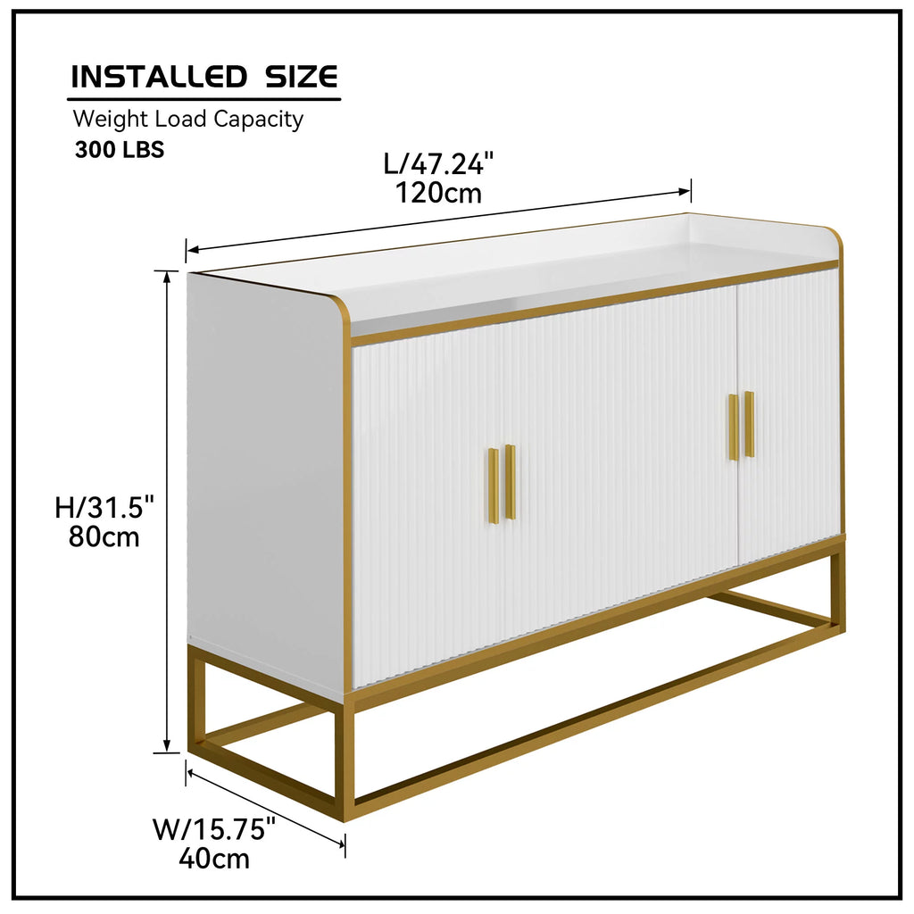 White Gloss Storage Cabinet with Metal Legs E5849
