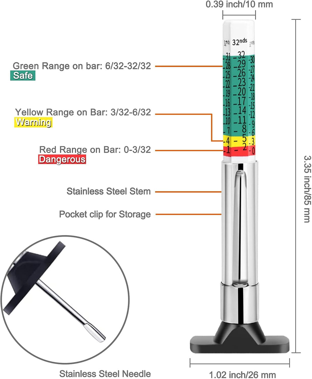 100 Pack Tire Tread Depth Gauge V89803