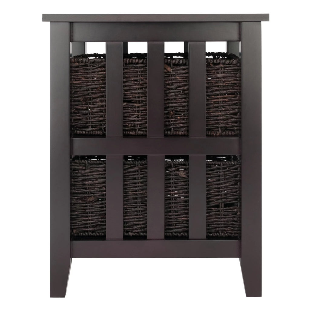Dark Brown Espresso Side Table with Two Foldable Baskets O7017