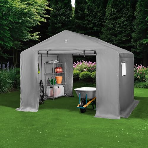10x8ft Outdoor Storage Shed with Dual Doors Windows Metal Frame Black I5855