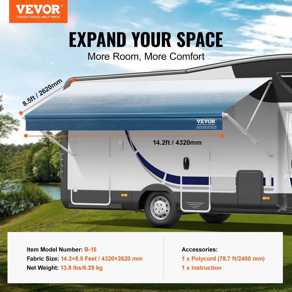 15' RV Awning Fabric Replacement 16oz PVC Fabric Waterproof P8156