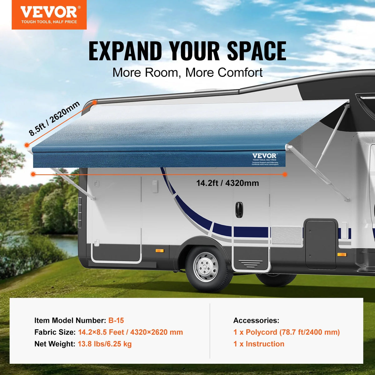 15' RV Awning Fabric Replacement 16oz PVC Fabric Waterproof P8156