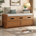 White Wooden Storage Bench with 2 Drawers and Cushion R22162