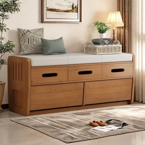 White Wooden Storage Bench with 2 Drawers and Cushion R22162