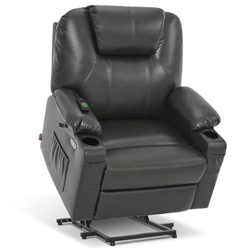 Power Lift Recliner Chair with Heat and Massage, Faux Leather (Black, Medium) Y8668