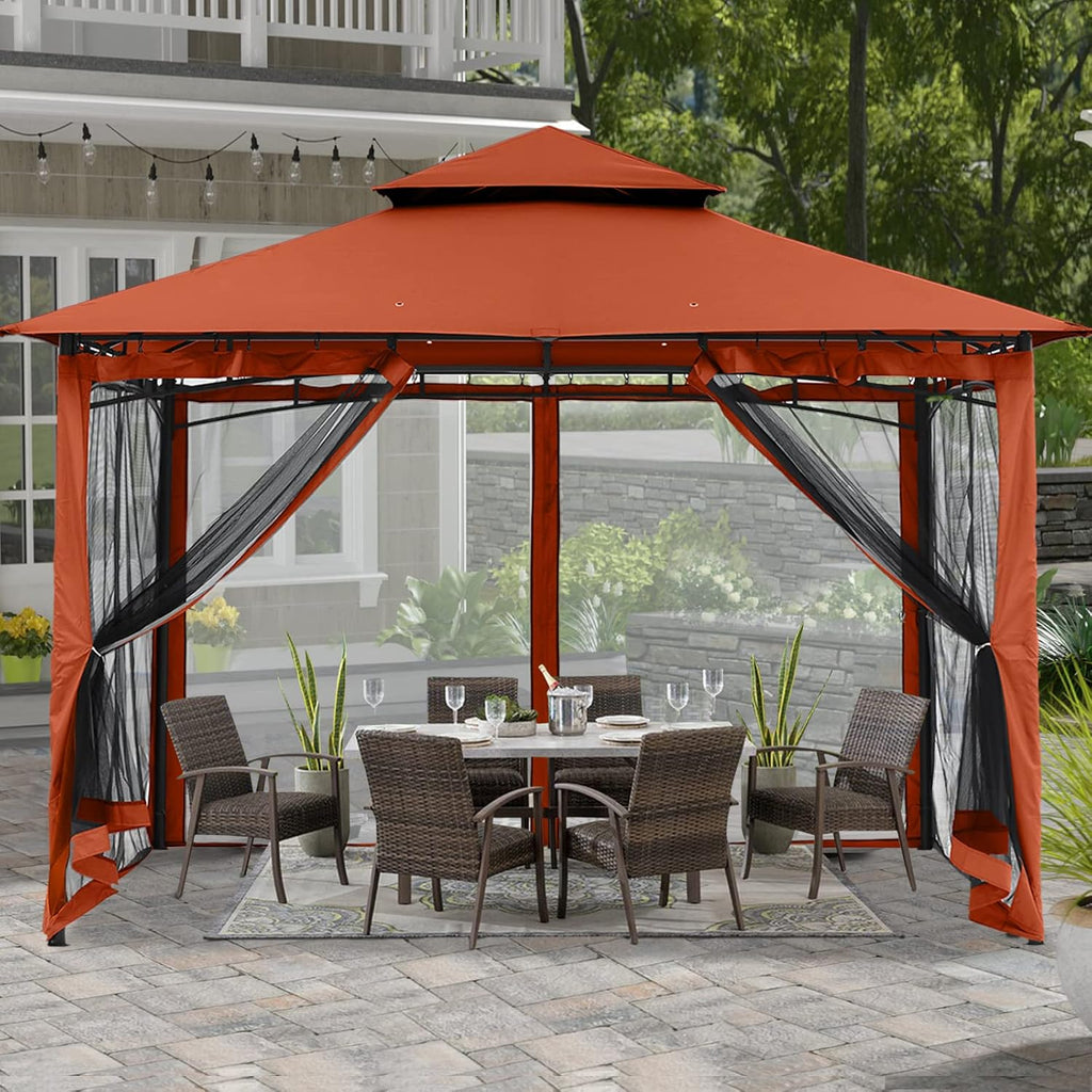 10x10 Gazebo with Netting, Khaki S502