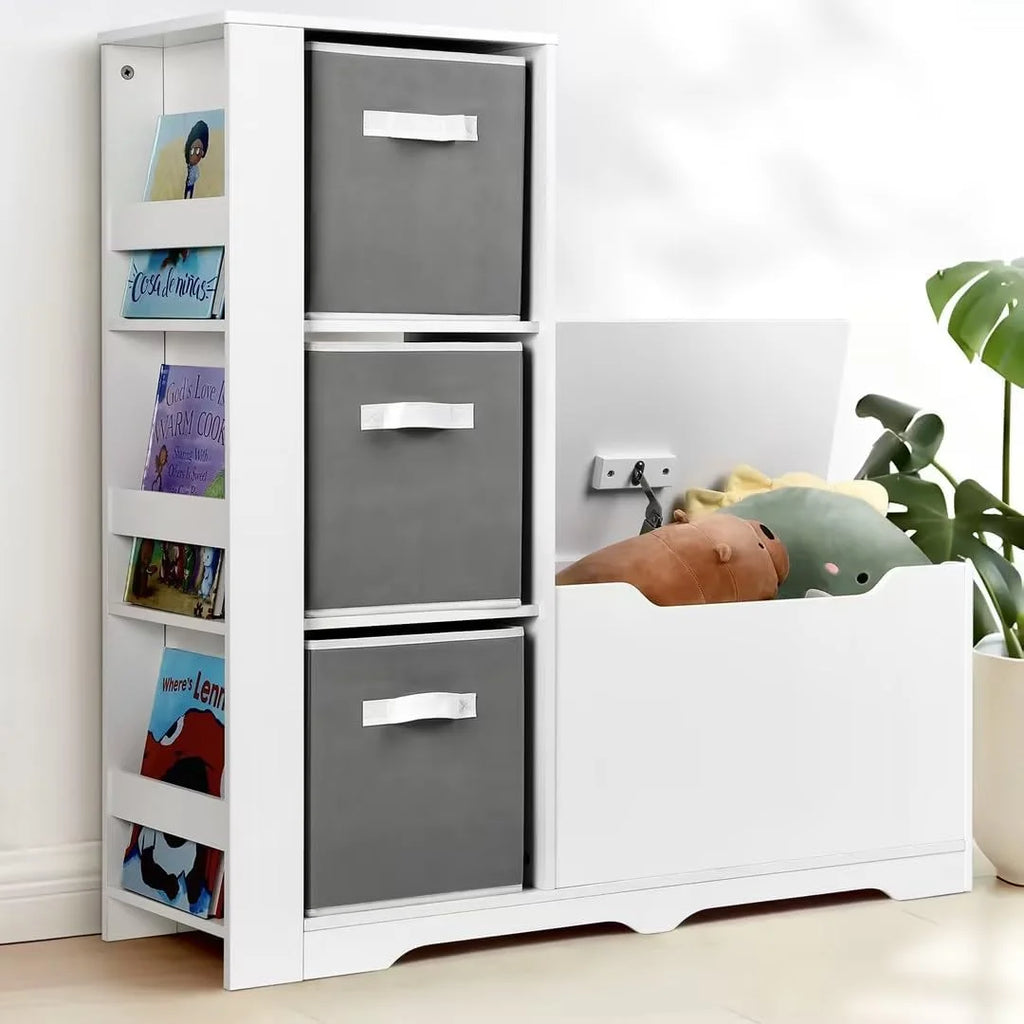 Kids Bookshelf with 3 Removable Toy Bins and 4 Tier Display Stand White L62811