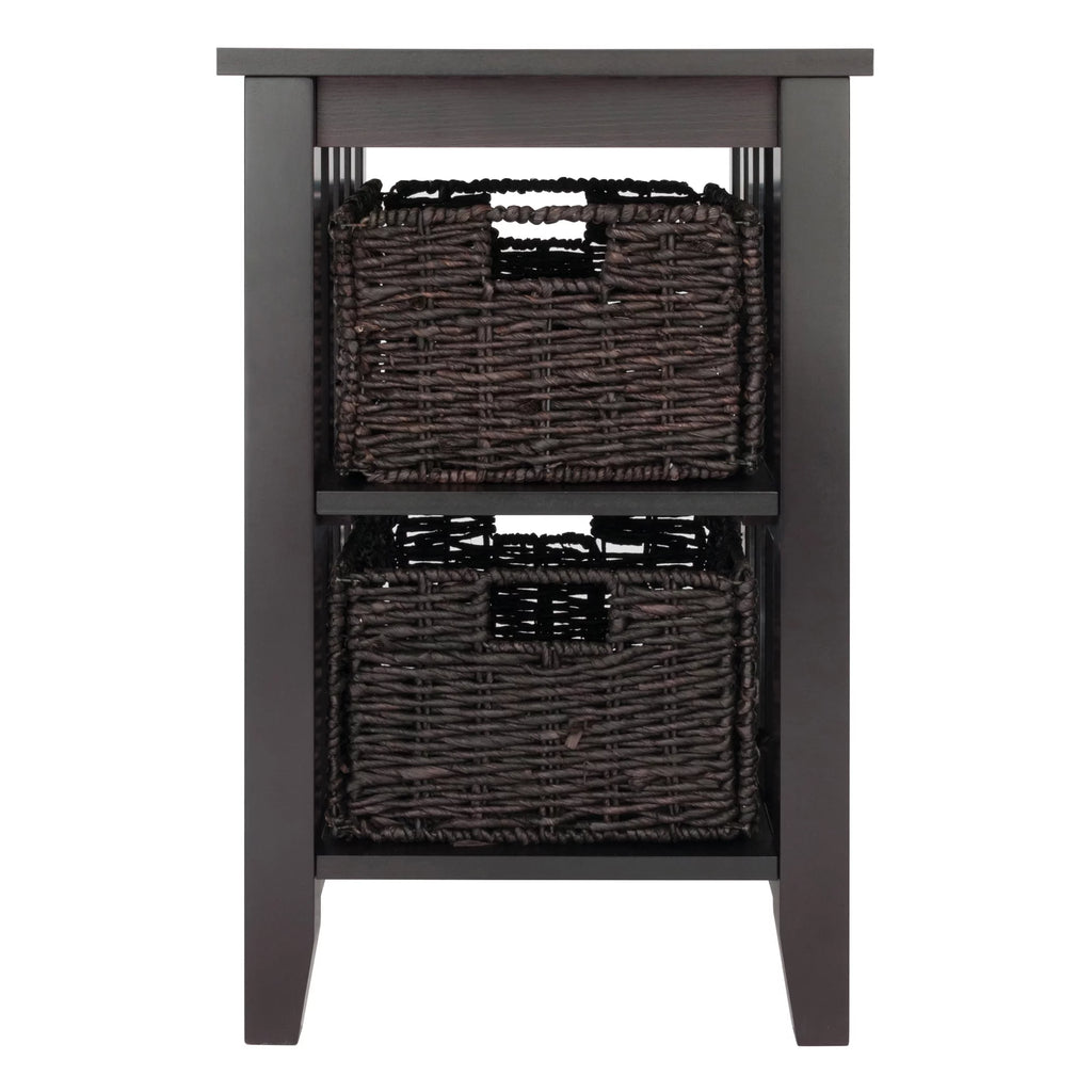 Dark Brown Espresso Side Table with Two Foldable Baskets O7017