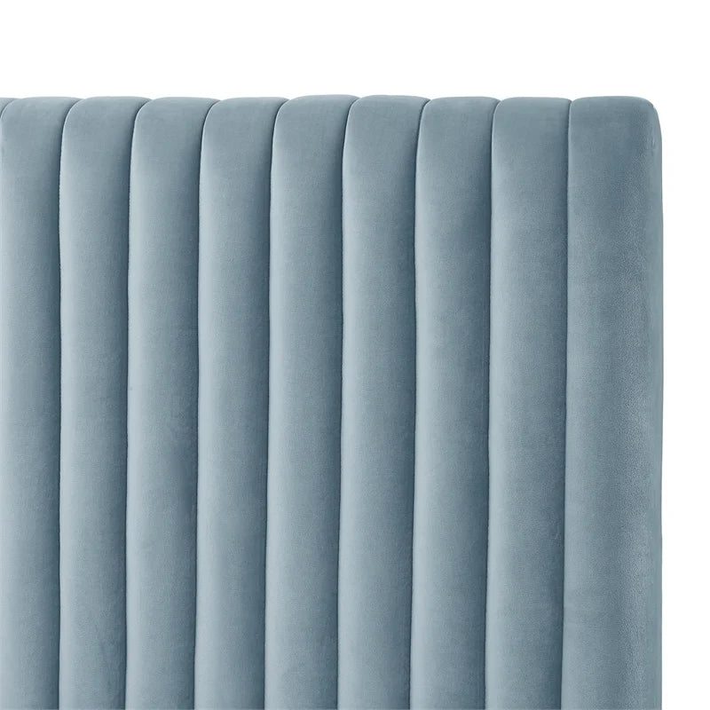 Velvet Full Platform Bed Slate Blue H70127