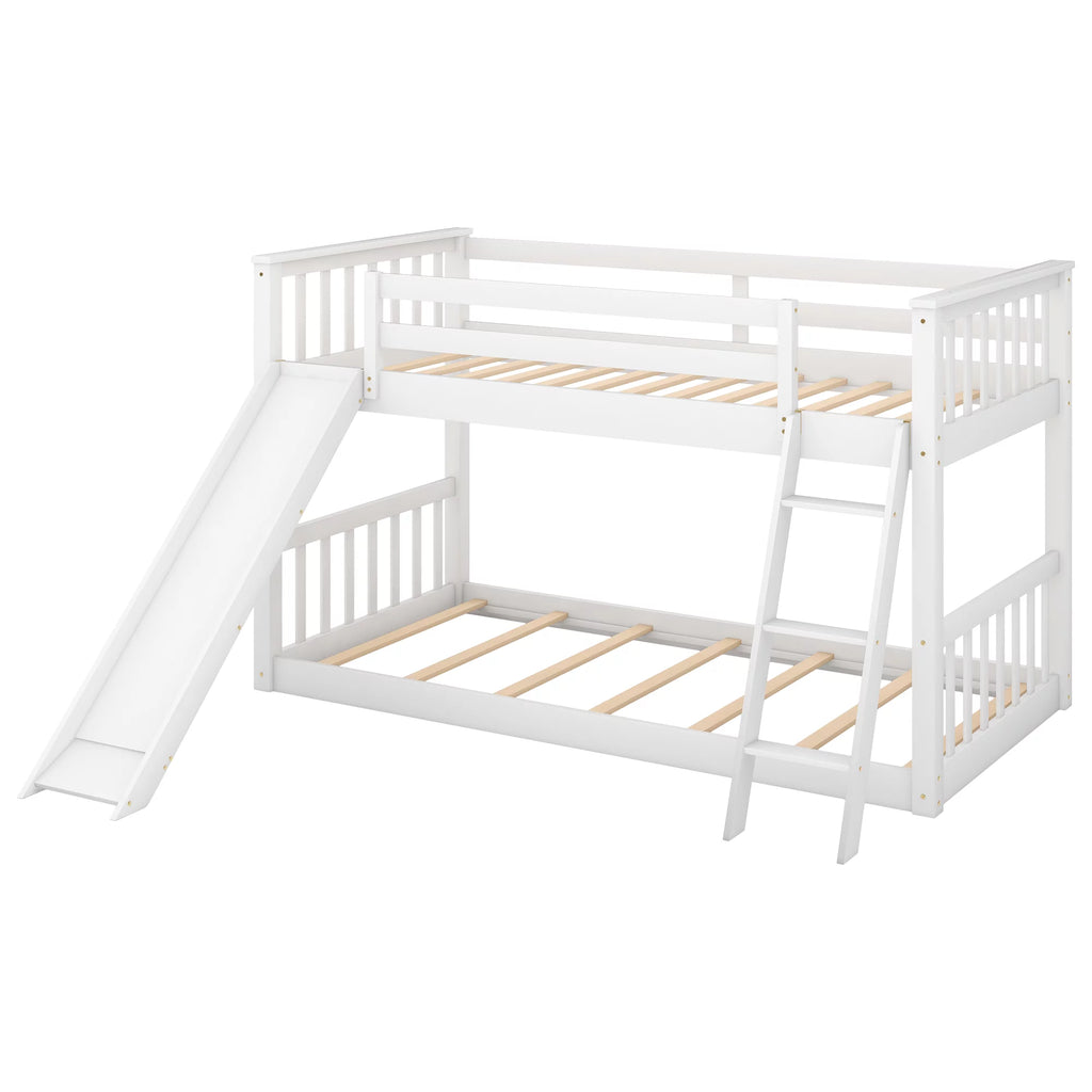 Twin over Twin Solid Wood Bunk Bed with Slide and Ladder V844613