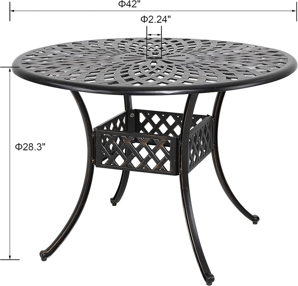 32 Inch Black Cast Aluminum Round Outdoor Dining Table with Umbrella Hole M8196