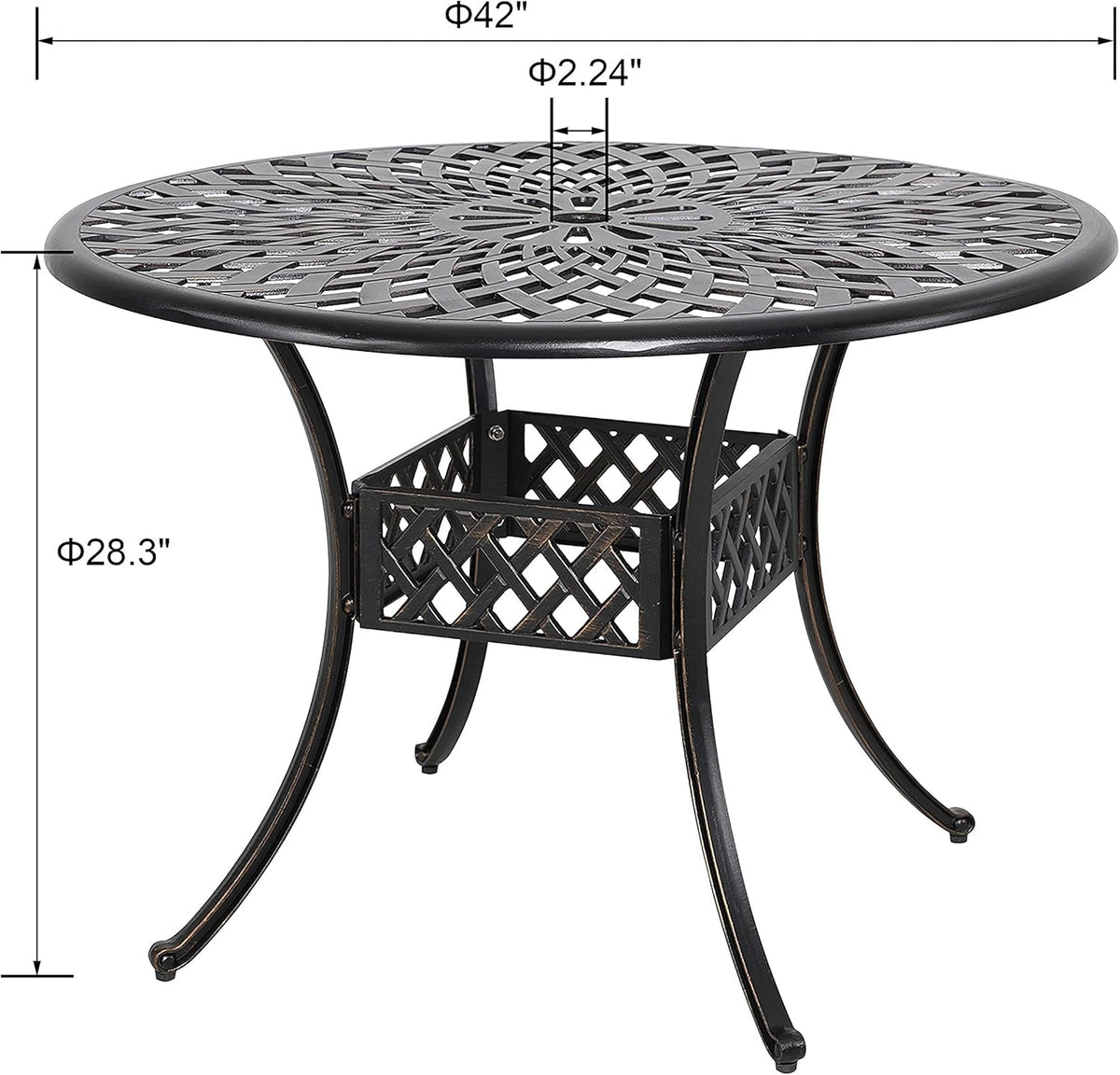 32 Inch Black Cast Aluminum Round Outdoor Dining Table with Umbrella Hole M8196
