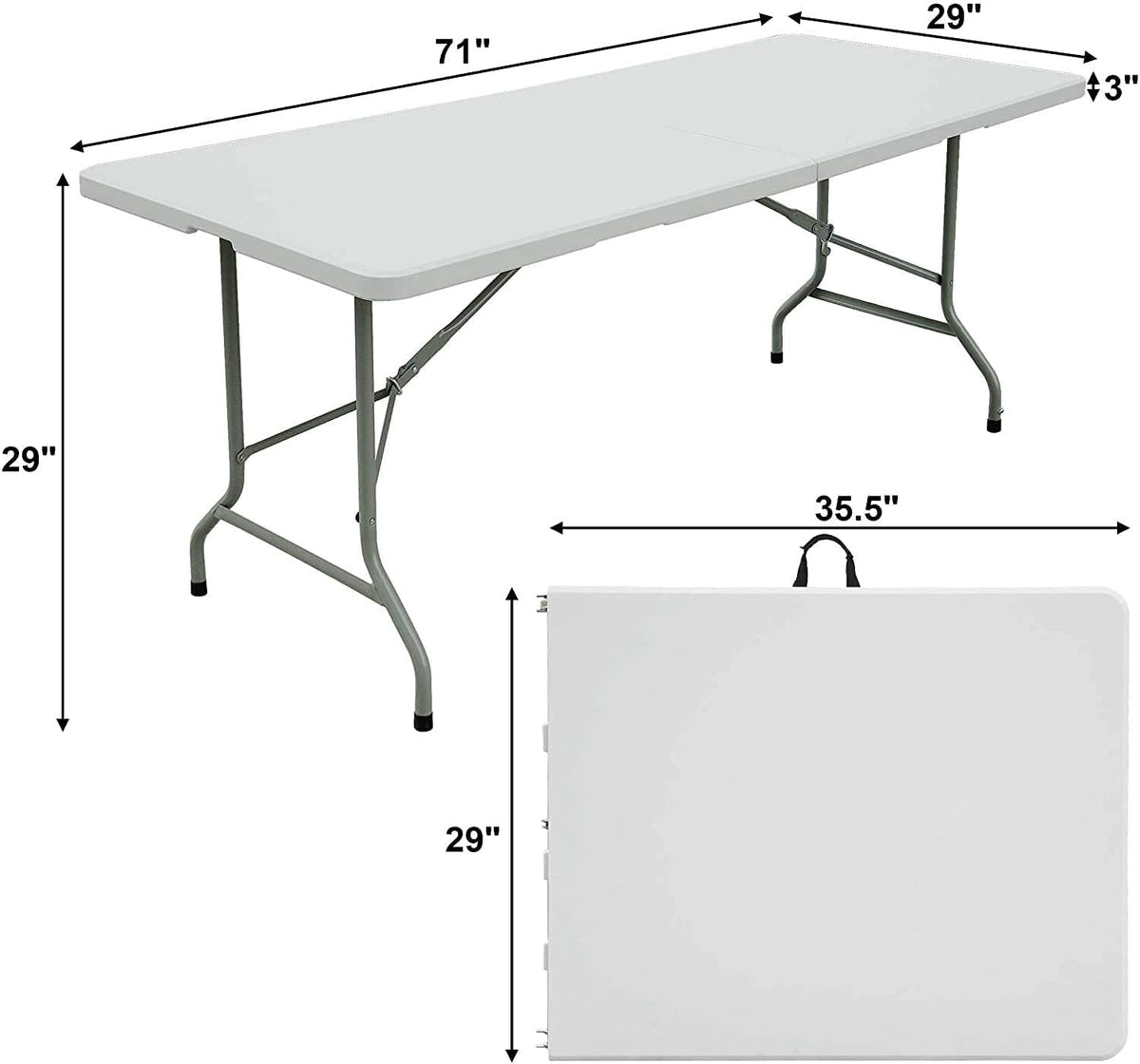 White 4ft Folding Plastic Dining Table with Handle V58075