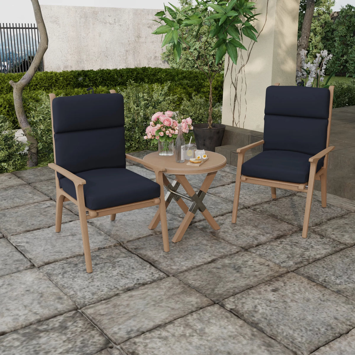 Navy Rectangular Outdoor Chair Cushion with Ties J8087