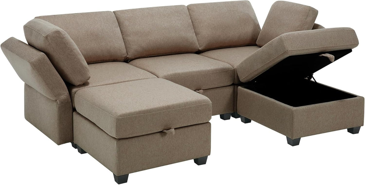 Brown Reversible Modular Sectional Sofa with Chaise and Storage G74445