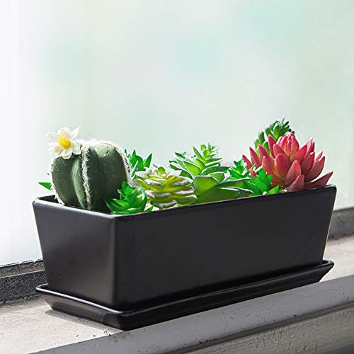 10 Inch White Ceramic Rectangular Planter with Removable Saucer V678