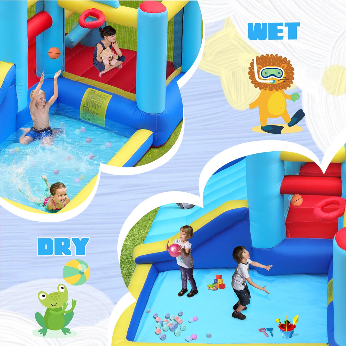 Inflatable Water Slide Bounce House with Splash Pool & Basketball Rim D959