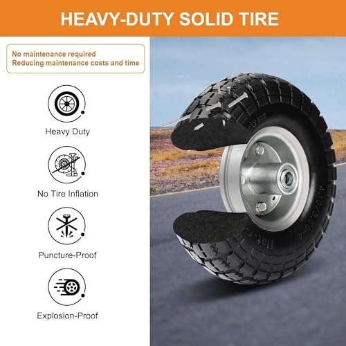 10 Inch 2 Pack Solid Rubber Flat Free Tire and Dolly Wheel with 5/8" Axle H5775