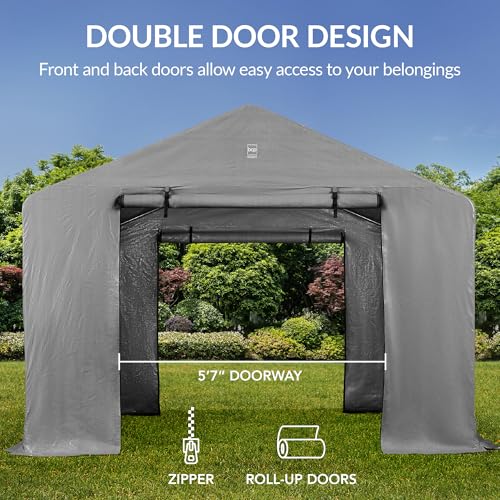 10x8ft Outdoor Storage Shed with Dual Doors Windows Metal Frame Black I5855