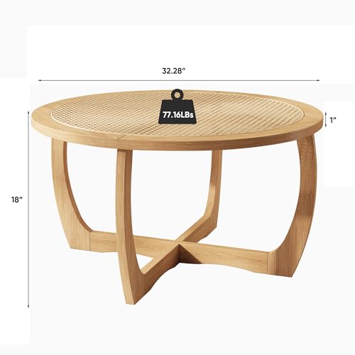 Round Wood Glass Rattan Coffee Table A1180