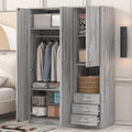 Grey Wooden Armoire Wardrobe with 6-Tier Shelves and 3 Drawers W85882