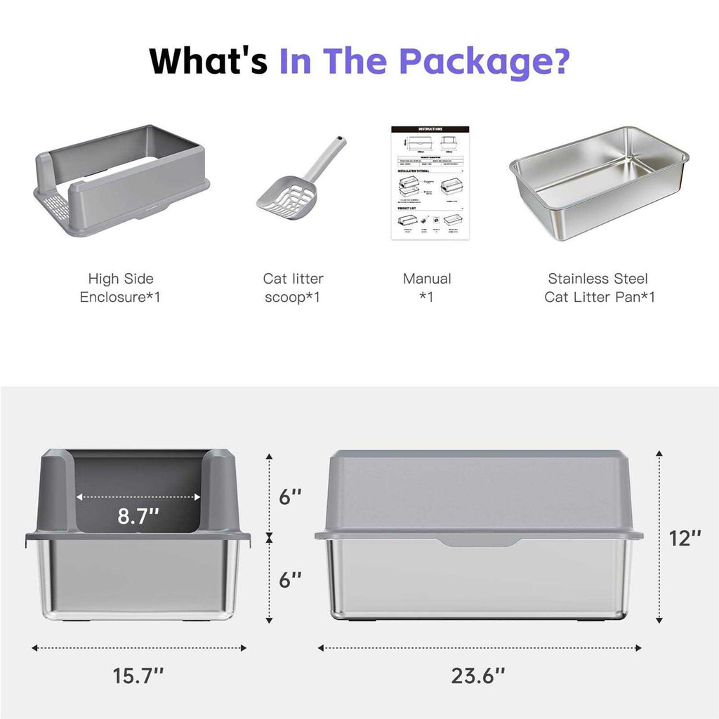 Enclosed Stainless Steel Litter Box XL with High Side I961075