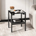 Black Tempered Glass 2 Layer End Table O4796