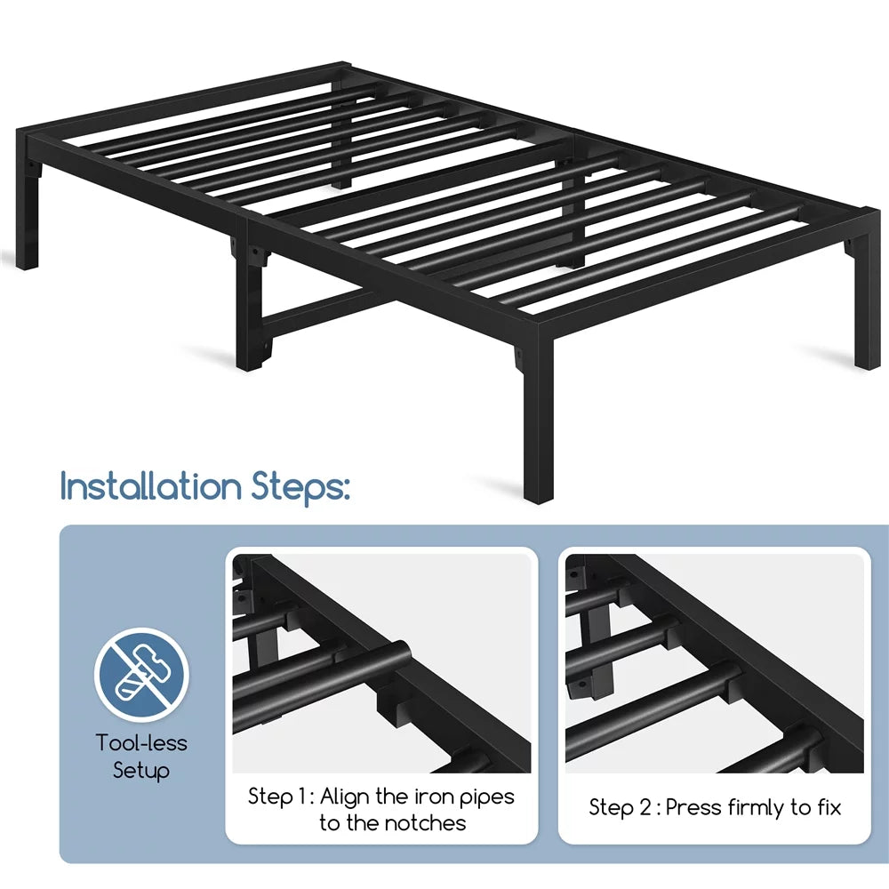 13" Twin Size Black Metal Bed Frame Y751964