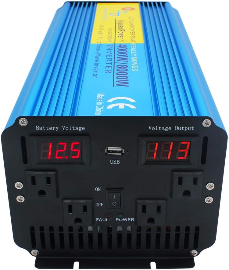 Pure Sine Wave Power Inverter 4000W 12V to 110V DC to AC with LED Display Remote Controller N330