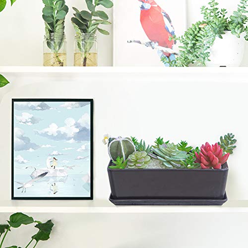 10 Inch White Ceramic Rectangular Planter with Removable Saucer V678
