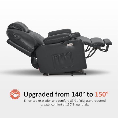 Power Lift Recliner Chair with Heat and Massage, Faux Leather (Black, Medium) Y8668