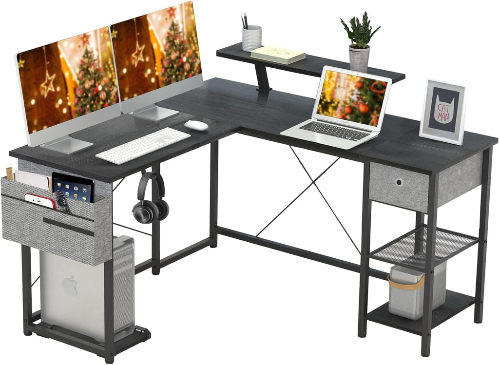 L Shaped Computer Desk with Drawer and Storage Shelves Z457792
