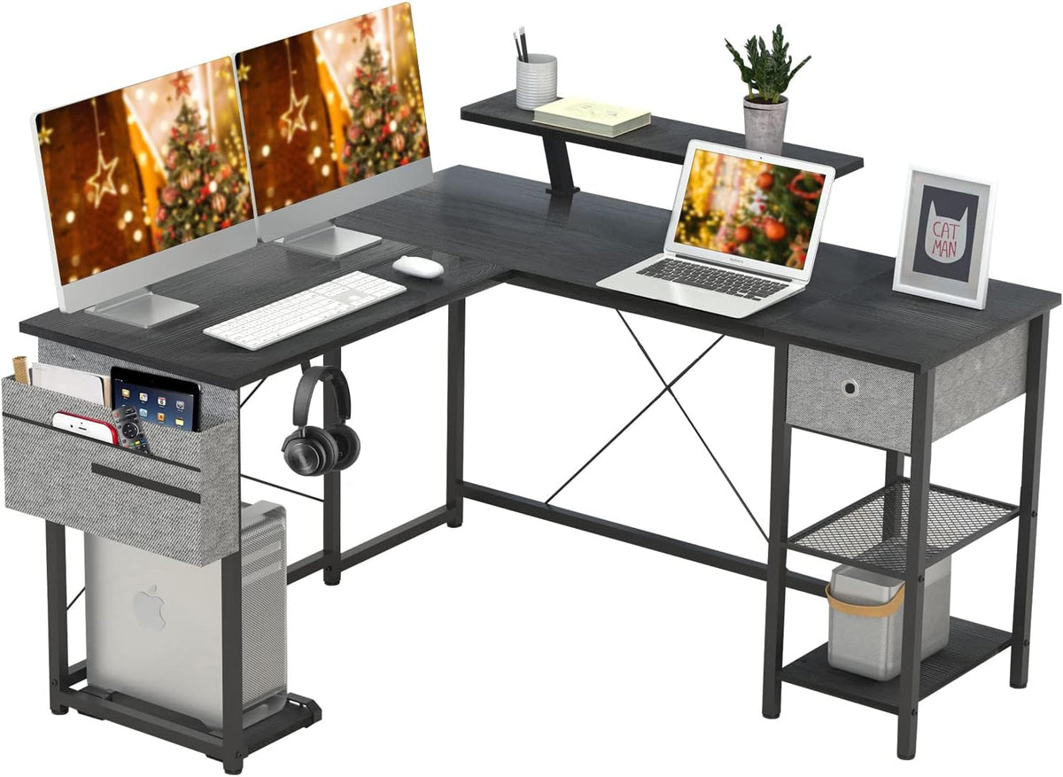 L Shaped Computer Desk with Drawer and Storage Shelves Z457792