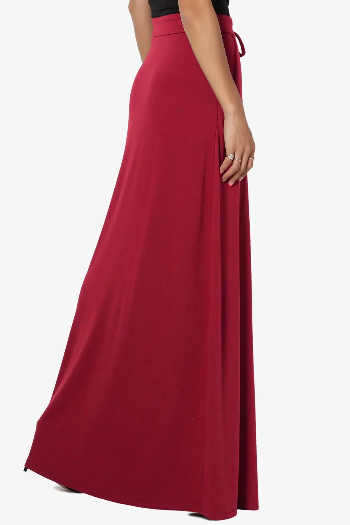 Women's PLUS Drawstring Waist Pocket Drapey Jersey A-Line Long Maxi Skirt A4455