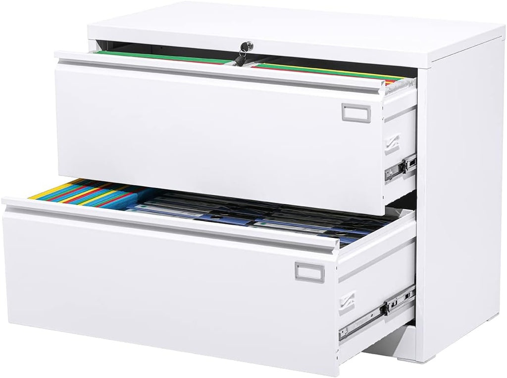 White 4 Drawer Metal Lateral File Cabinet with Lock P95860
