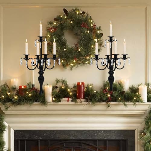 20" Tall 5 Arm Crystal Candelabra Candle Holder (Black) Z516