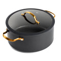 Non-Stick 5 QT Stock Pot with Glass Lid, Black & Gold H413