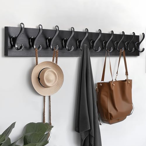 Rustic Wall Mount Coat Rack with 10 Hooks Z146099