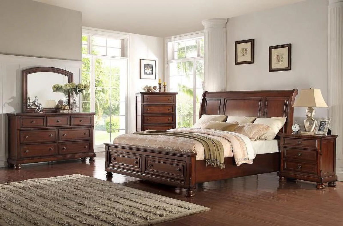 Cherry Wood Finish Eastern King Platform Bedroom Set 5Pcs N182144