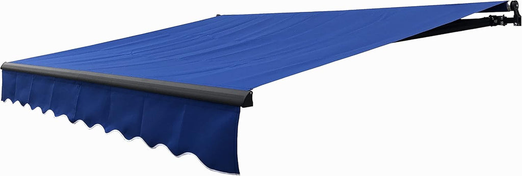 Retractable 16x10 Feet Motorized Black Frame Patio Awning, 100% Polyester Canopy, Blue/White Stripes O763