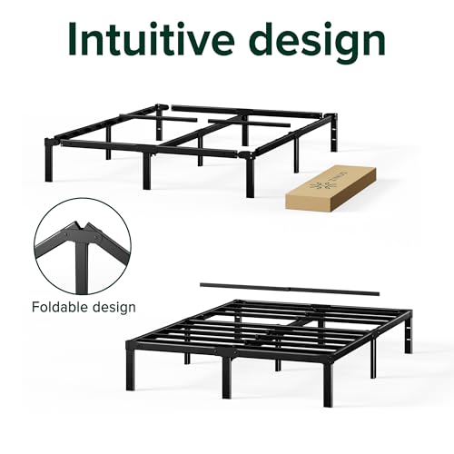 16 Inch Metal Platform Bed with Steel Slat Support, Black, Full H2852