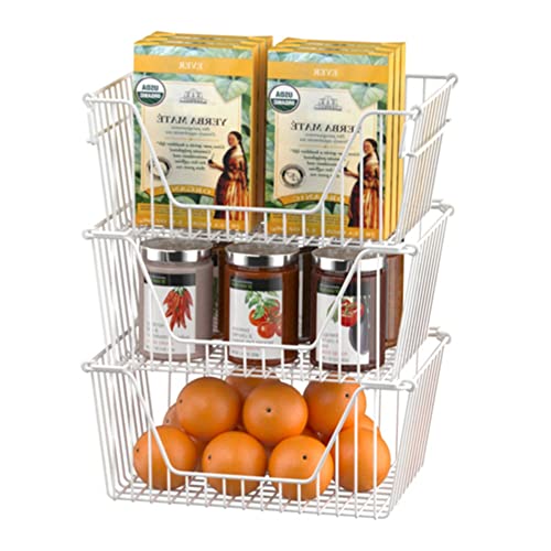 White Set of 2 Metal Wire Freezer Organizer Bins O136