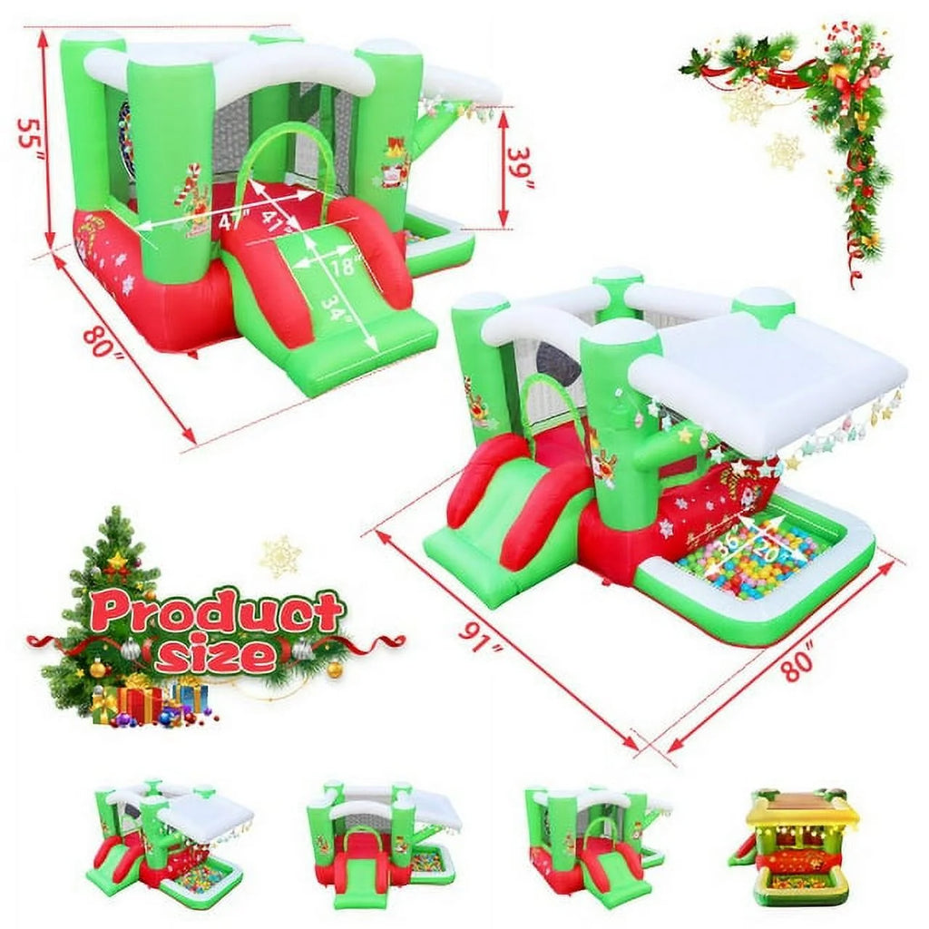 Christmas Jump 'n Slide Inflatable Bouncer with Blower, 80" x 91" Play Area, 55" Tall R168